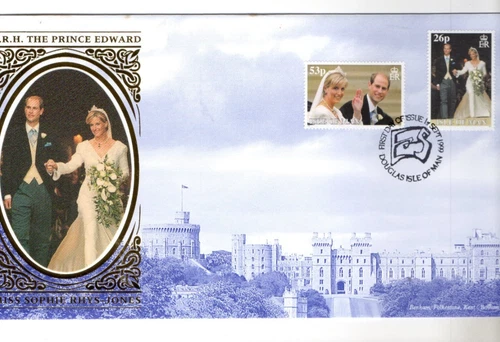 1999 ISLE OF MAN - EDWARD & SOPHIE WEDDING - BENHAM SILK FDC FROM COLLECTION C42