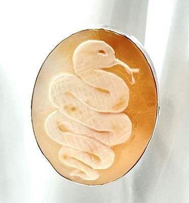 Ring Silber 925 Kamee Schlange Muschel 35mm Handmade Italy