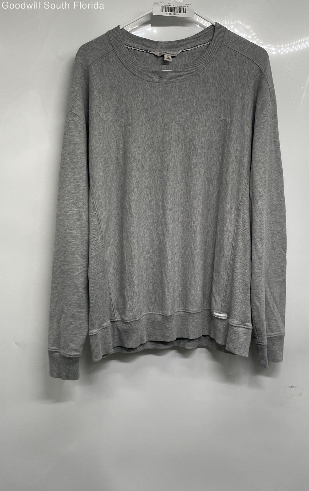 Calvin Klein Mens Gray Cotton Crew Neck Long Sleeve Pullover Sweater Size XL