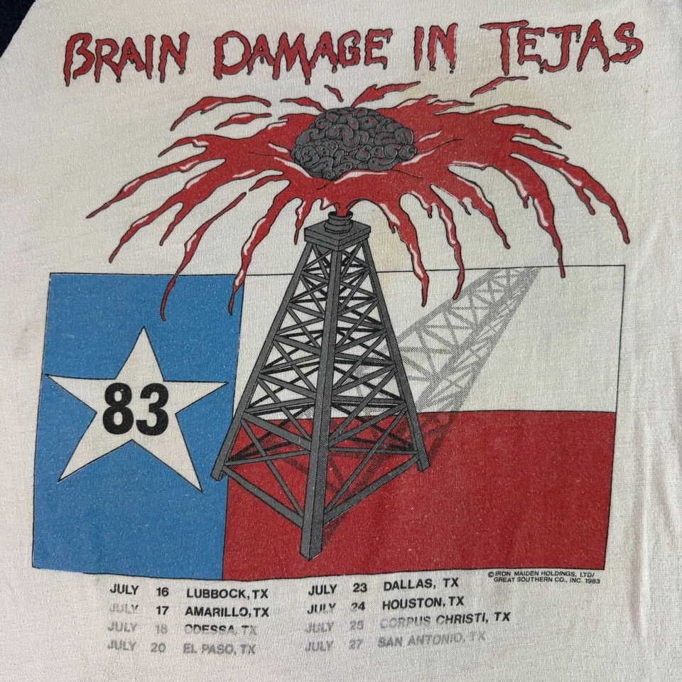 复古 80 年代铁娘子 Raglan T 恤 Remember The Alamo Brain Damage Texas 1983 XL — 第 4/4 张图片