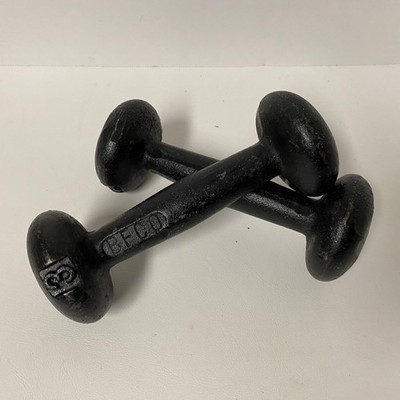 Pair Of Vintage Cast Iron BFCO 3 lb Dumbbells  6 Total Pounds   NICE!