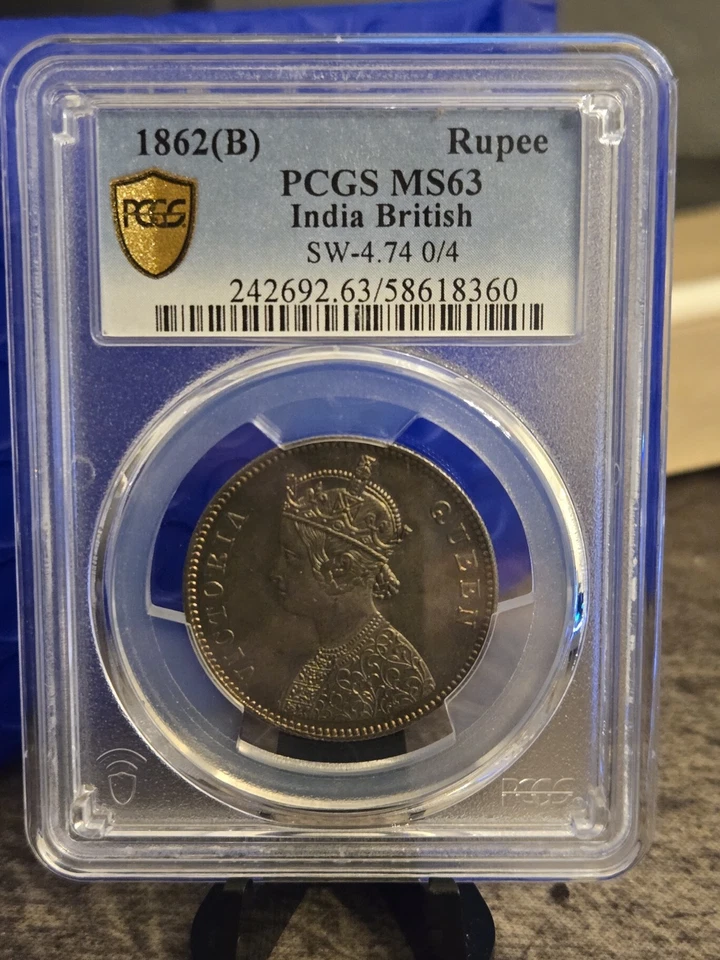 1862(B) INDIA SILVER 1 RUPEE S&W-4.74 0/4 PCGS MS 63 RARE GREAT LOOKING COIN - Image 2 of 4
