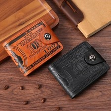 Wallet Men's Leather One Hundred Dollar Bill Bifold Folding Billfold Wallet New