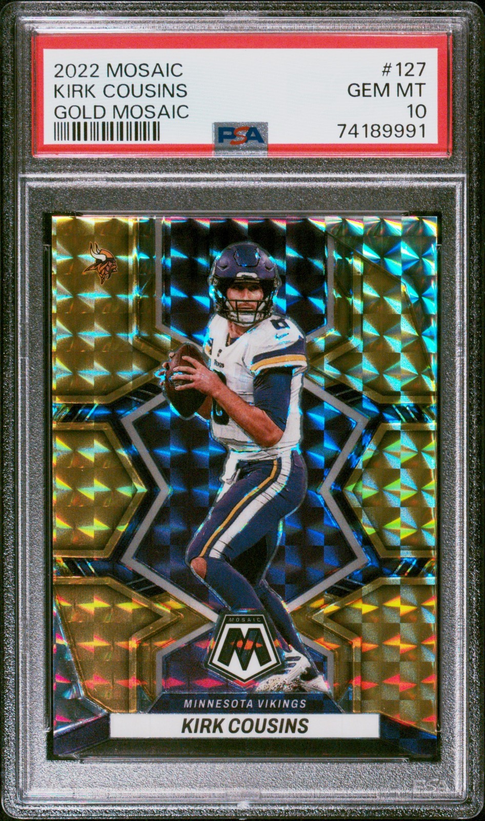 2022 Kirk Cousins #127 Mosaic Gold Prizm PSA 10 SSP # /10 Rare Select Optic