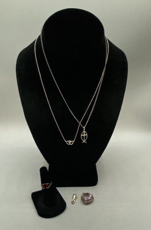 Sterling Silver 925 Jewelry Lot of 5 Pieces Necklaces Ring Pendants 12.9g