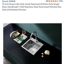 15 In Drop In Bar Sink Top Mount Stainless Steel W/ Basket Strainer