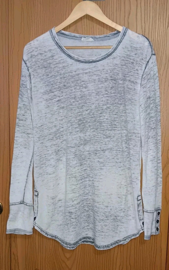 Jane And Delancey Long Sleeve Burnout Shirt Womens Size Large Grey Gray Acid...