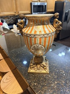 Maitland Smith Ornate Porcelain And Brass Handle Vase