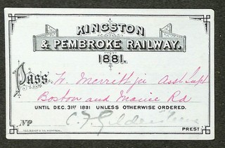 Kingston & Pembroke Railway Railroad Annual Pass 1881
