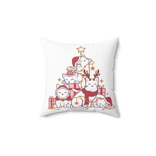Cat Christmas Pillow, Fun Holiday Decor, Square Pillow for Cat Lovers
