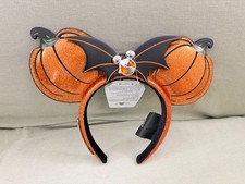 Disney Vacation Club Mickey Mouse Ears Glitter Pumpkin with Bat Headband NEW