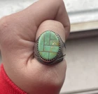 Vintage Men’s Native American 925 Silver Turquoise Inlay Ring Signed KJB (3TA9)