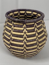 Handwoven Wicker Basket Bowl Boho Storage Decor Blue Purple Natural 7 Artisan