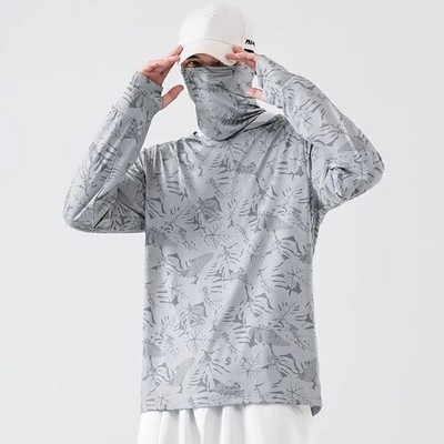 Fishing T-Shirt for Men UV Protective Hooded Top with High Neck Design