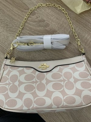 Coach Schultertasche Monogramm Canvas Beige/creme Kettenriemen Reißverschluss