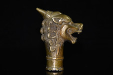 Rare Chinese Retro Bronze Kylin Head Cane Walking Stick Head Handle Accessories