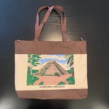Bolso de Mano Vintage Cozumel México Pirámide Maya Cremallera Recuerdo de Viaje