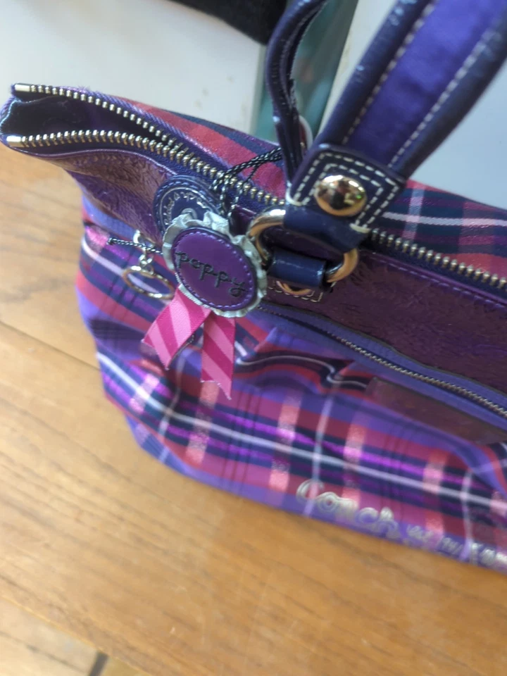 COACH 15886 RARE  Poppy Tartan Glam Tote Purple Shoulder Bag SUPER CUTE - Image 2 of 4