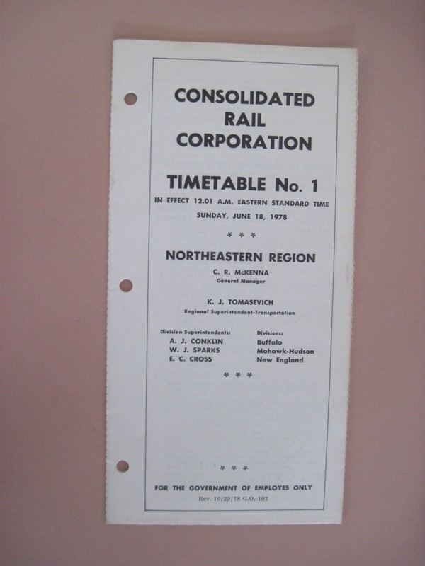 Consolidated Rail Corporation Northeastern Timetable No. 2 Oct 1981