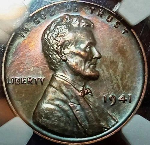1941 PROOF Lincoln Wheat Cent rainbowToning LOW Mintage KEY only 21k NGC PR62BN