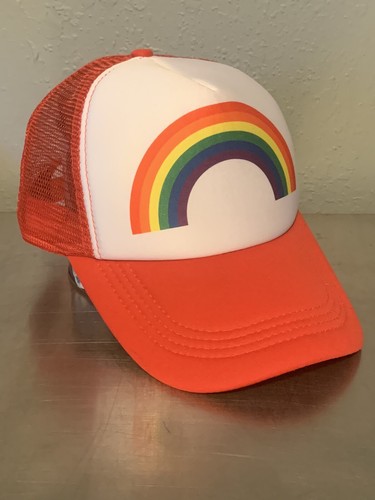Truckermütze Kappe Regenbogen verstellbar Druckknopflasche rot Netz & Schirm