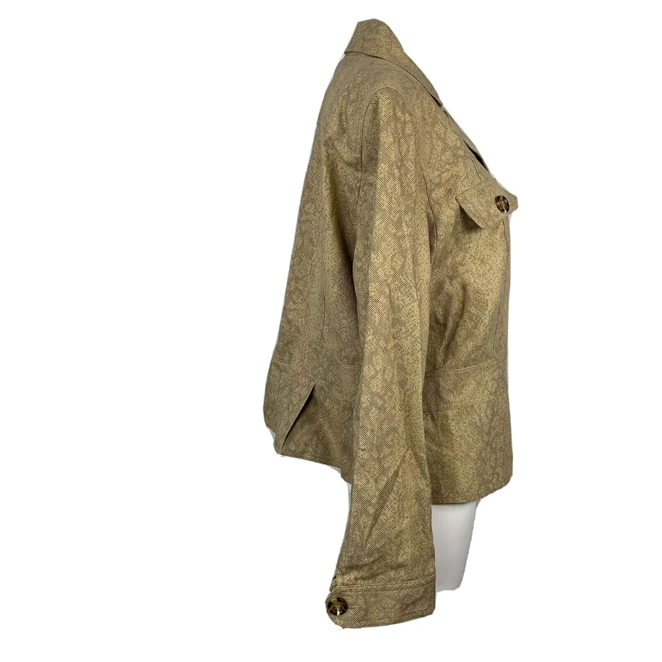 Worthington 夹克西装外套女式 16 米色蛇纹印花亚麻轻便纽扣 — 第 3/4 张图片