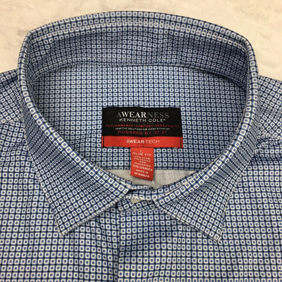 Camisa de Vestir Kenneth Cole AWEARNESS Para Hombres Grande Estampado Azul Calce Ajustado Elastizada ¡NUEVA CON ETIQUETAS! Foto 3 de 4