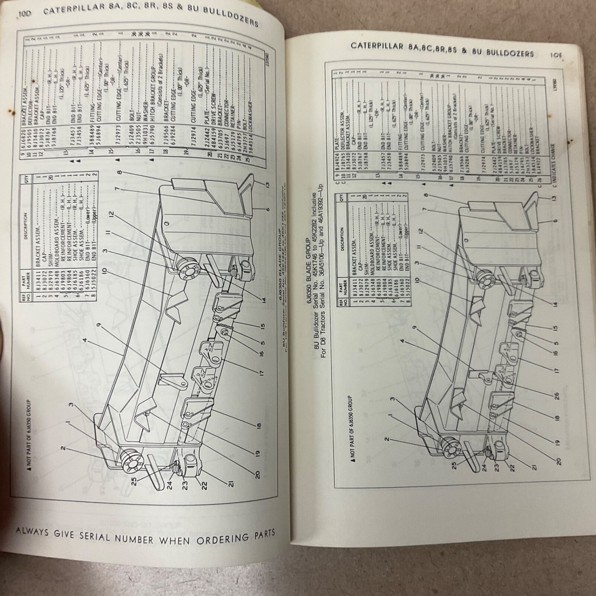 CAT Caterpillar 8A 8C 8R 8S 8U BULLDOZER PARTS MANUAL BOOK LIST D8