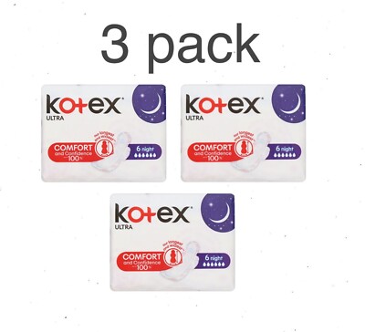3pack KOTEX ULTRA OVERNIGHT Sanitary Pads, 6 pcs