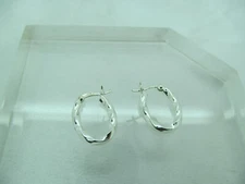FAS 925 Sterling Silver SOLID TWIST Design OVAL HOOP EARRINGS, SHINY