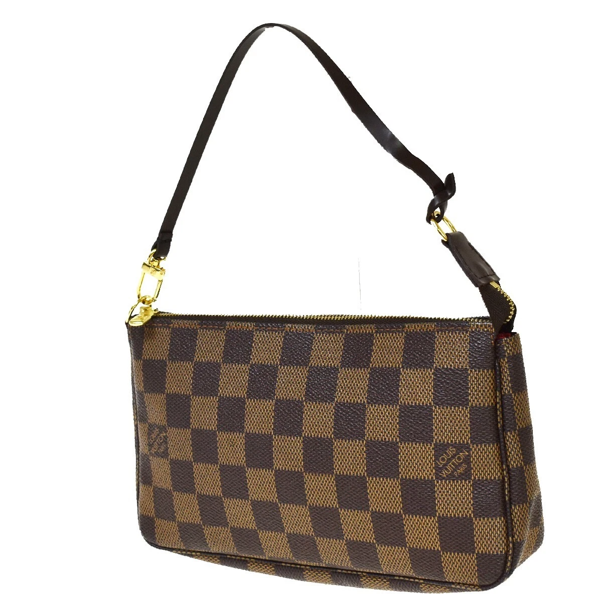 LOUIS VUITTON Navona Hand Bag Pouch Damier Ebene Leather Brown  
