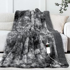 Heated Electric Throw Blanket Faux Fur Sherpa Heating Blanket 50  X60  Thick Soft