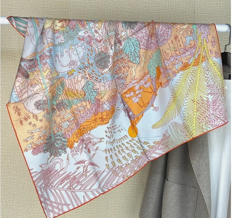 Pure 18 Momme Sarga Seda Envolvente Bufanda Bandana Estampado Animal Mantón Cuadrado 35''' nuevo Foto 2 de 4