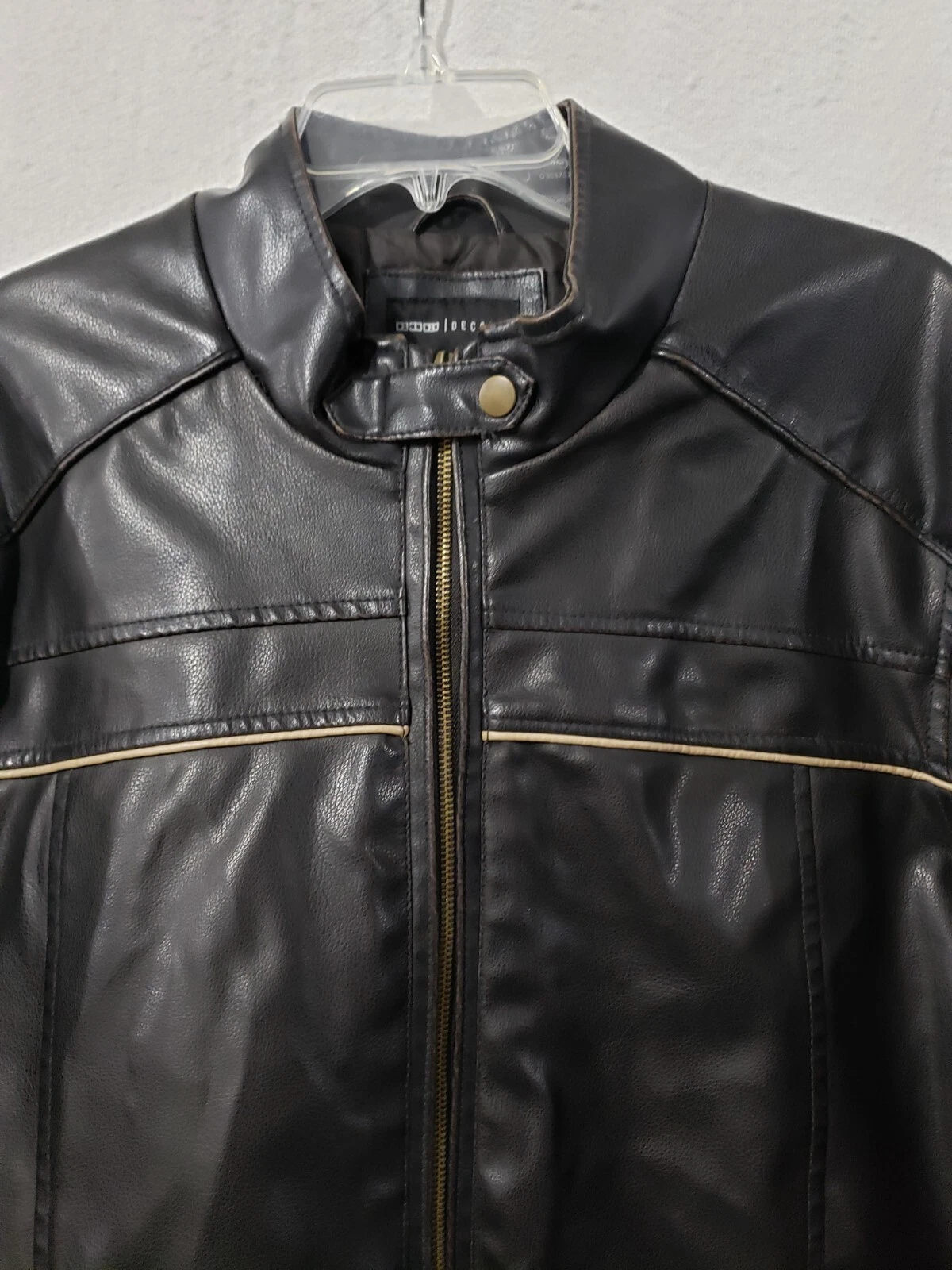Decoded Black Vegan Leather Men's Coat Jacket Lined Biker style XL - product detail image 2