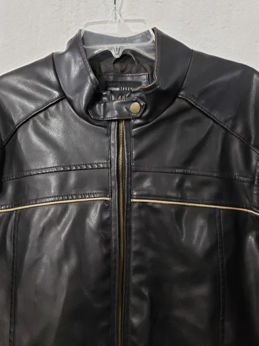Decoded Black Vegan Leather Men's  Coat Jacket Lined Biker style XL image 2