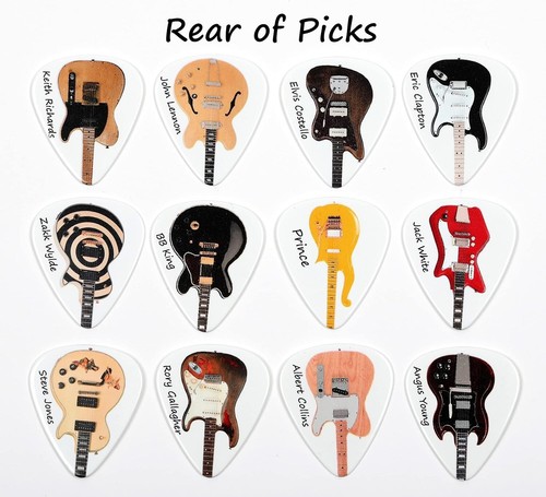 Tin of 12 Guitar Plectrums – Harmony Picks – Featuring 24 Famous Guitars – Premi - Picture 3 of 3
