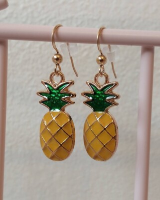 Pineapple Charm Earrings with Gold Filled Ear Wires; Island Vibe Earrings 