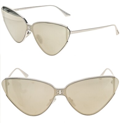 100% AUTHENTIC BALENCIAGA CAT EYE UNISEX MIRRORED SUNGLASSES BALENCIAGA XPANDER CAT 0202 Brown Silver Mirror Unisex Mask  main image 3