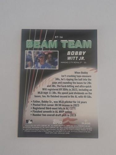 BOBBY WITT JR Beam Team SP - 2024 Topps Stadium Club #BT-16 - Kansas City Royals - Picture 2 of 2