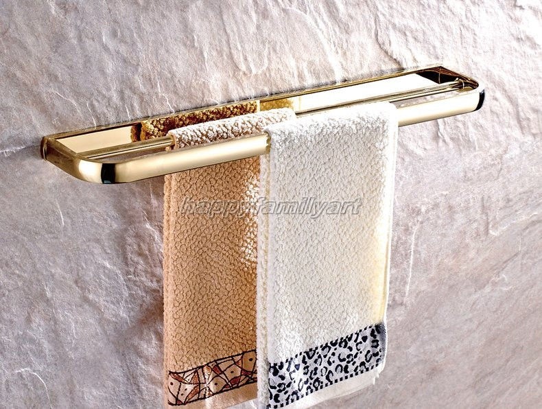 Luxury Gold Color Brass Bathroom Wall Mounted Double Towel Rails Holder yba842