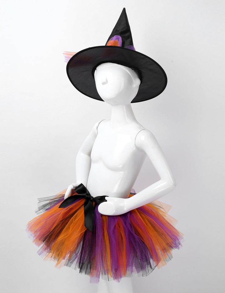 Girls Neon Witch Costume Dress with Hat