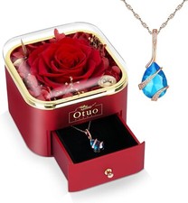 Preserved Roses Gift Jewerlry Box, Real Eternal Rose Flower with Necklace