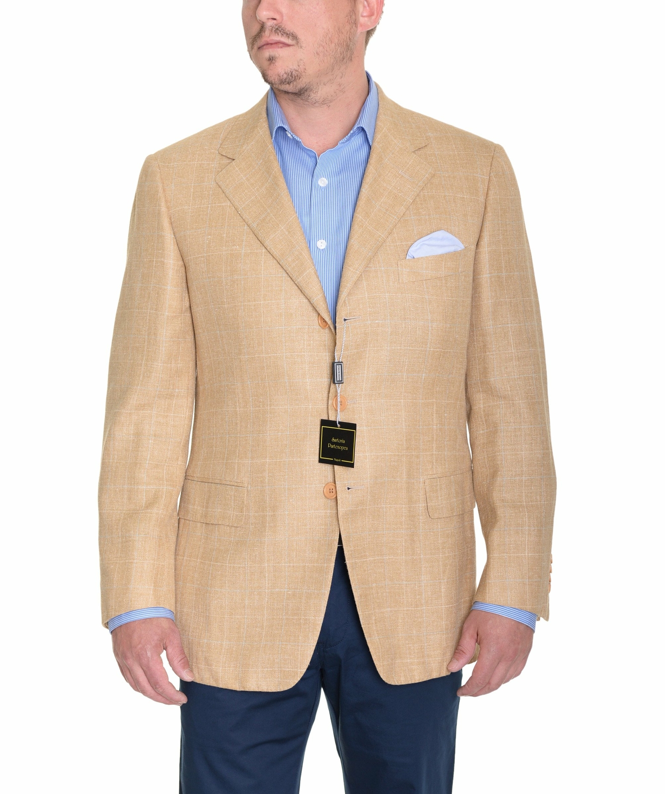 Sartoria Partenopea 40R 50 Tan Plaid Half Lined Silk Linen Wool Sportcoat Sartoria Partenopea 40R 50 Tan Plaid Half Lined Silk Linen Wool Sportcoat
