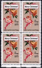 Scott #1580 Merry Christmas Early Card by Prang Block of 4 Stamps - MNH