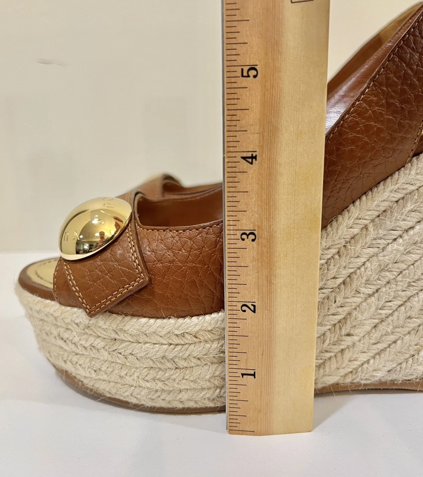 Sandalia de cuña Louis Vuitton talla 39/9 Santal cuero coñac LV zapatos Foto 4 de 4