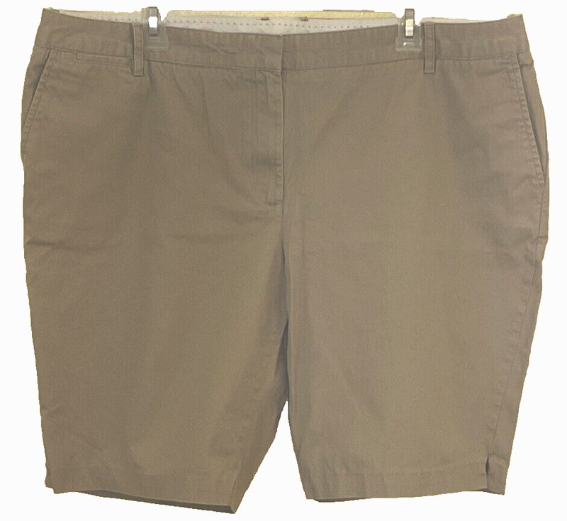 LANDS’ END Women's High Rise Stretchy Shorts Flat Front TAN See Photos For Size