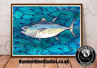 Lots of Tuna Version 2 Seascape Illustration Print, signed by artist.Limitiert