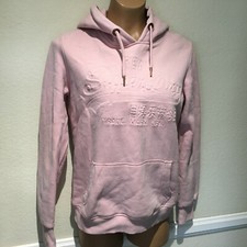 Superdry Women's Vintage Logo PINK Debossed Graphics Hoodie Sweatshirt - Sz 8