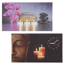 2er-Set LED-Bild, Leinwandbild Wandbild, Timer Buddha/Harmony Wanduhr 70x40cm
