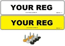 Pair of Standard UK Road Legal Car Reg Registration Number Plates & Fittings